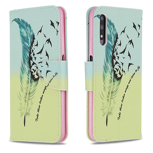 Leather Case Stands Fashionable Pattern Flip Cover Holder B01F for Huawei Honor 9X Matcha Green