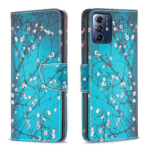 Leather Case Stands Fashionable Pattern Flip Cover Holder B01F for Motorola Moto G Power (2022) Cyan