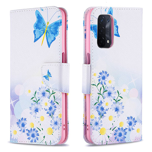 Leather Case Stands Fashionable Pattern Flip Cover Holder B01F for OnePlus Nord N200 5G Blue