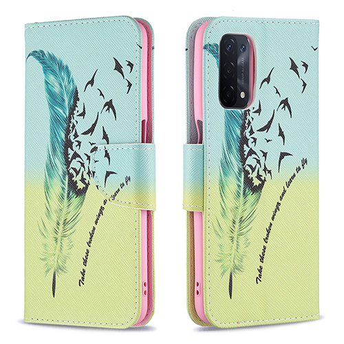 Leather Case Stands Fashionable Pattern Flip Cover Holder B01F for OnePlus Nord N200 5G Matcha Green
