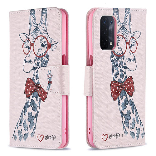 Leather Case Stands Fashionable Pattern Flip Cover Holder B01F for OnePlus Nord N200 5G Pink