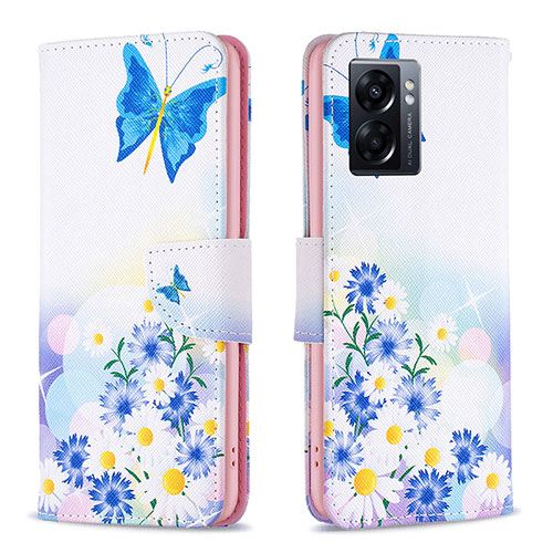 Leather Case Stands Fashionable Pattern Flip Cover Holder B01F for Oppo A56S 5G Blue