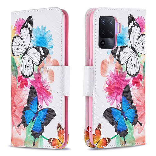 Leather Case Stands Fashionable Pattern Flip Cover Holder B01F for Oppo F19 Pro Colorful