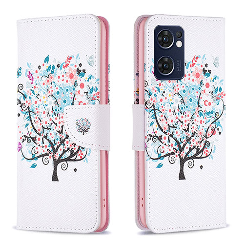 Leather Case Stands Fashionable Pattern Flip Cover Holder B01F for Oppo Reno7 5G White