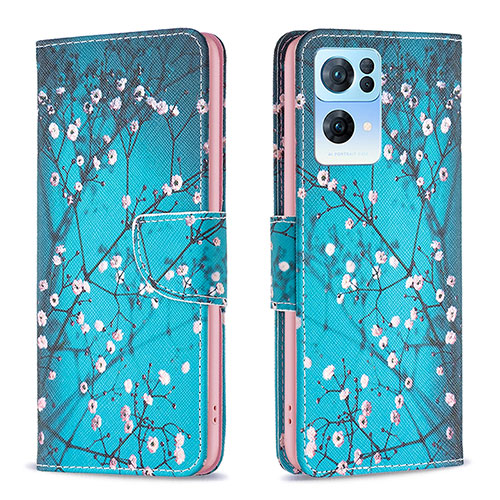Leather Case Stands Fashionable Pattern Flip Cover Holder B01F for Oppo Reno7 Pro 5G Cyan