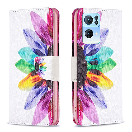 Leather Case Stands Fashionable Pattern Flip Cover Holder B01F for Oppo Reno7 Pro 5G Mixed