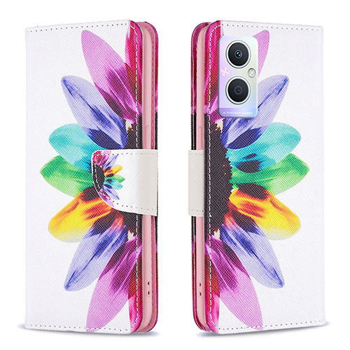 Leather Case Stands Fashionable Pattern Flip Cover Holder B01F for Oppo Reno7 Z 5G Mixed