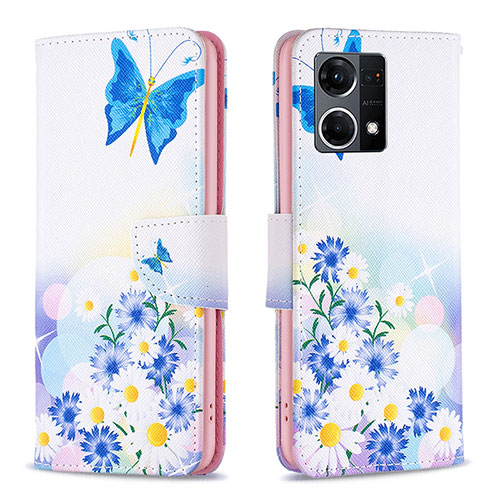 Leather Case Stands Fashionable Pattern Flip Cover Holder B01F for Oppo Reno8 4G Blue