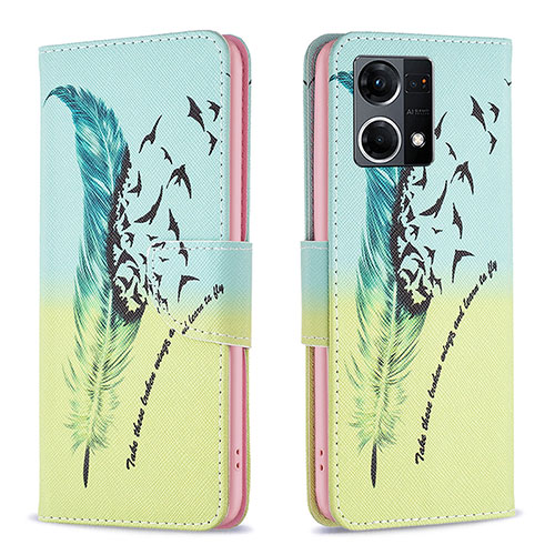 Leather Case Stands Fashionable Pattern Flip Cover Holder B01F for Oppo Reno8 4G Matcha Green
