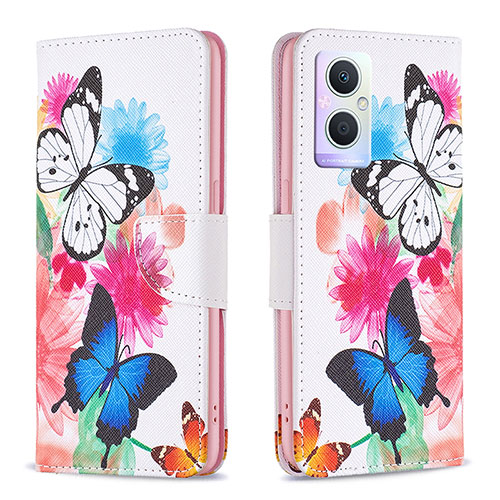 Leather Case Stands Fashionable Pattern Flip Cover Holder B01F for Oppo Reno8 Z 5G Colorful