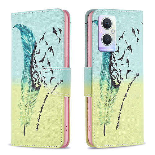 Leather Case Stands Fashionable Pattern Flip Cover Holder B01F for Oppo Reno8 Z 5G Matcha Green