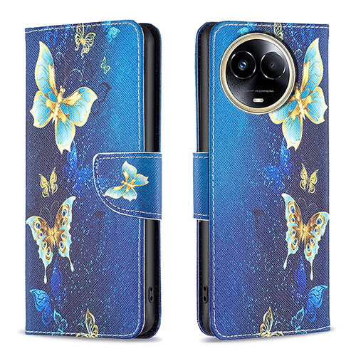 Leather Case Stands Fashionable Pattern Flip Cover Holder B01F for Realme 11 5G Blue
