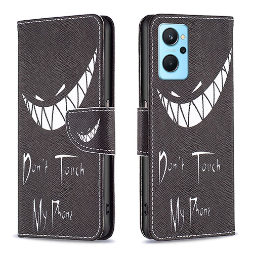 Leather Case Stands Fashionable Pattern Flip Cover Holder B01F for Realme 9i 4G Black