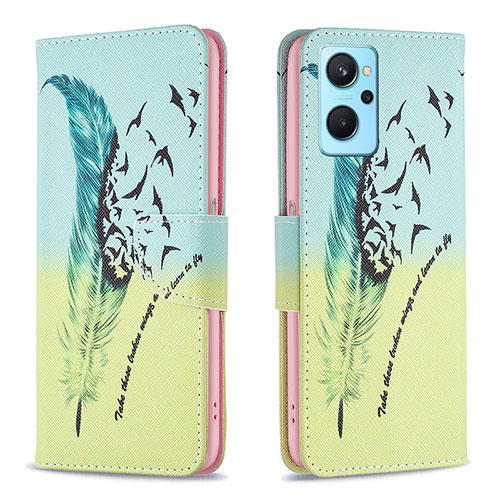 Leather Case Stands Fashionable Pattern Flip Cover Holder B01F for Realme 9i 4G Matcha Green