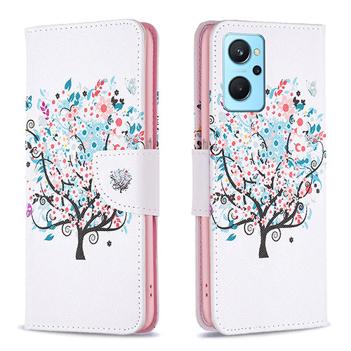 Leather Case Stands Fashionable Pattern Flip Cover Holder B01F for Realme 9i 4G White