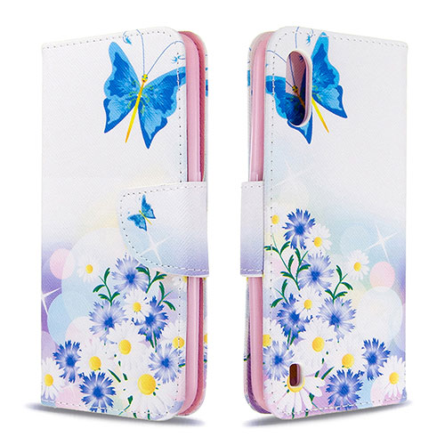 Leather Case Stands Fashionable Pattern Flip Cover Holder B01F for Samsung Galaxy A01 SM-A015 Blue