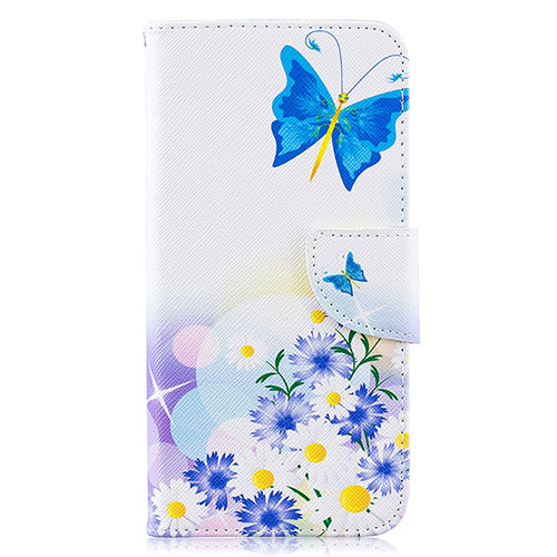 Leather Case Stands Fashionable Pattern Flip Cover Holder B01F for Samsung Galaxy A10 Blue