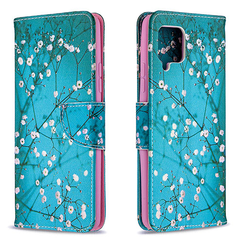 Leather Case Stands Fashionable Pattern Flip Cover Holder B01F for Samsung Galaxy A42 5G Cyan