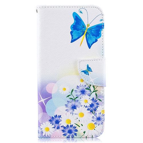 Leather Case Stands Fashionable Pattern Flip Cover Holder B01F for Samsung Galaxy A50 Blue