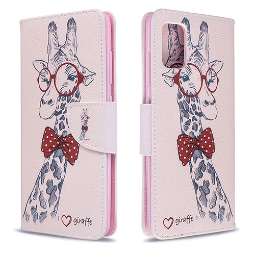 Leather Case Stands Fashionable Pattern Flip Cover Holder B01F for Samsung Galaxy A51 5G Pink