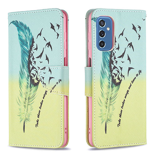 Leather Case Stands Fashionable Pattern Flip Cover Holder B01F for Samsung Galaxy M52 5G Matcha Green