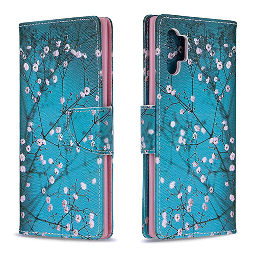 Leather Case Stands Fashionable Pattern Flip Cover Holder B01F for Samsung Galaxy Note 10 Plus 5G Cyan