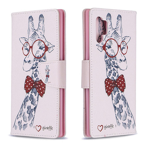 Leather Case Stands Fashionable Pattern Flip Cover Holder B01F for Samsung Galaxy Note 10 Plus 5G Pink