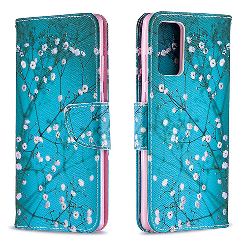 Leather Case Stands Fashionable Pattern Flip Cover Holder B01F for Samsung Galaxy Note 20 5G Cyan