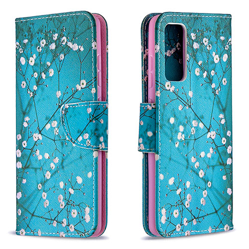 Leather Case Stands Fashionable Pattern Flip Cover Holder B01F for Samsung Galaxy S20 FE 5G Cyan
