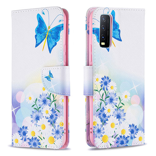 Leather Case Stands Fashionable Pattern Flip Cover Holder B01F for Vivo Y11s Blue