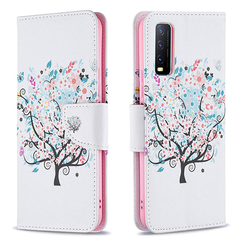 Leather Case Stands Fashionable Pattern Flip Cover Holder B01F for Vivo Y11s White
