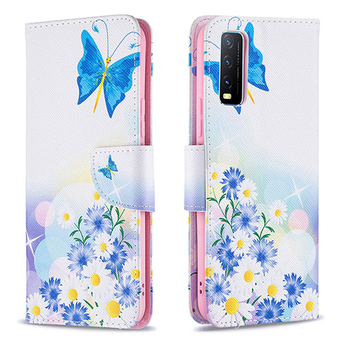 Leather Case Stands Fashionable Pattern Flip Cover Holder B01F for Vivo Y20s Blue