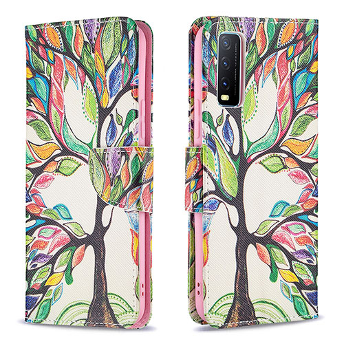 Leather Case Stands Fashionable Pattern Flip Cover Holder B01F for Vivo Y30 Green