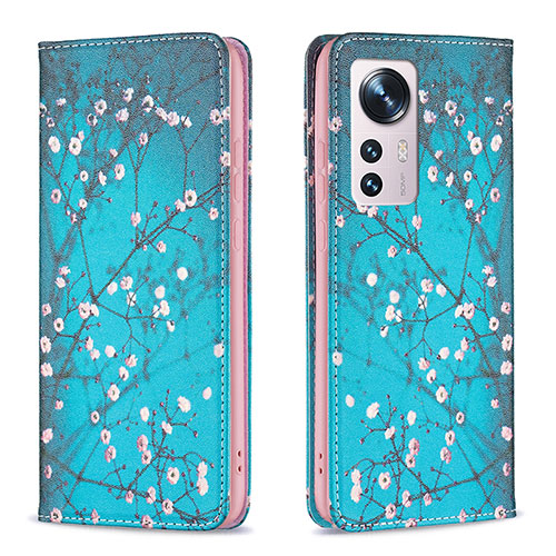 Leather Case Stands Fashionable Pattern Flip Cover Holder B01F for Xiaomi Mi 12S Pro 5G Cyan