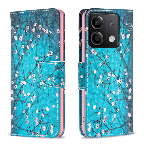 Leather Case Stands Fashionable Pattern Flip Cover Holder B01F for Xiaomi Redmi Note 13 5G Cyan