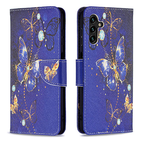Leather Case Stands Fashionable Pattern Flip Cover Holder B03F for Samsung Galaxy A04s Navy Blue