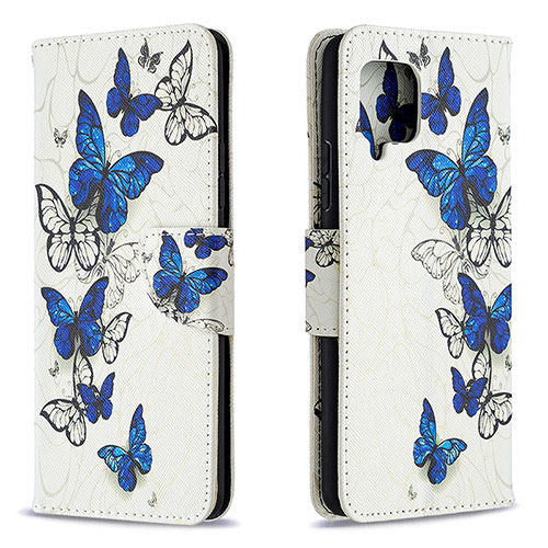 Leather Case Stands Fashionable Pattern Flip Cover Holder B03F for Samsung Galaxy A42 5G Blue