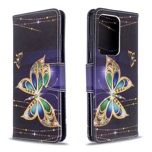 Leather Case Stands Fashionable Pattern Flip Cover Holder B03F for Samsung Galaxy S20 Plus 5G Black