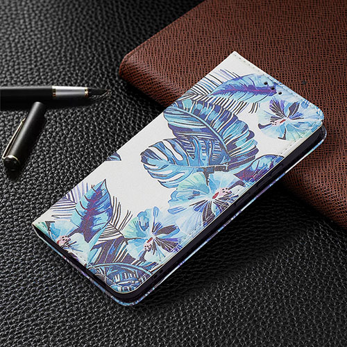 Leather Case Stands Fashionable Pattern Flip Cover Holder B03F for Samsung Galaxy S21 5G Blue