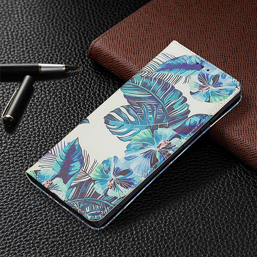 Leather Case Stands Fashionable Pattern Flip Cover Holder B03F for Samsung Galaxy S21 Ultra 5G Blue