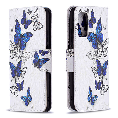 Leather Case Stands Fashionable Pattern Flip Cover Holder B03F for Xiaomi Poco M3 Blue