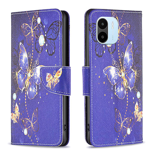 Leather Case Stands Fashionable Pattern Flip Cover Holder B03F for Xiaomi Redmi A2 Navy Blue