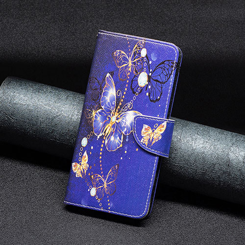 Leather Case Stands Fashionable Pattern Flip Cover Holder B03F for Xiaomi Redmi Note 12 5G Navy Blue