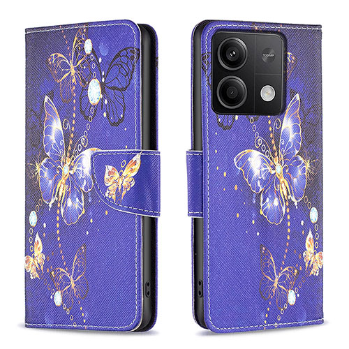 Leather Case Stands Fashionable Pattern Flip Cover Holder B03F for Xiaomi Redmi Note 13 5G Navy Blue