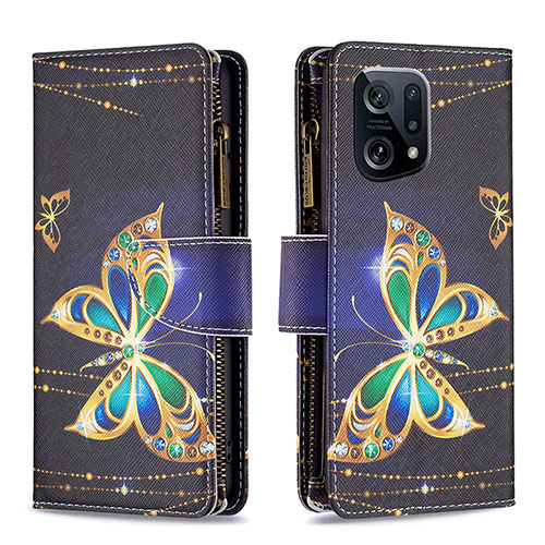 Leather Case Stands Fashionable Pattern Flip Cover Holder B04F for Oppo Find X5 5G Black