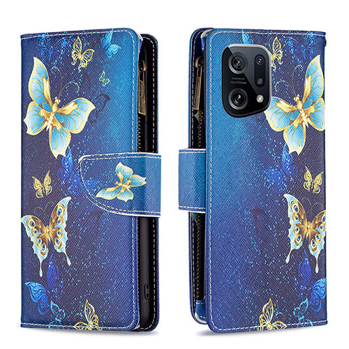 Leather Case Stands Fashionable Pattern Flip Cover Holder B04F for Oppo Find X5 5G Blue
