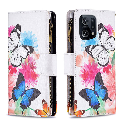 Leather Case Stands Fashionable Pattern Flip Cover Holder B04F for Oppo Find X5 5G Colorful