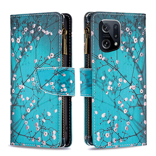 Leather Case Stands Fashionable Pattern Flip Cover Holder B04F for Oppo Find X5 5G Cyan