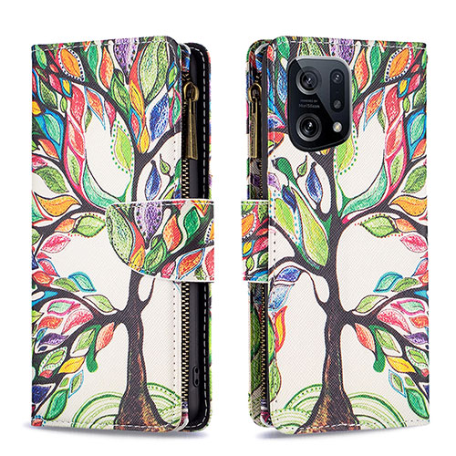 Leather Case Stands Fashionable Pattern Flip Cover Holder B04F for Oppo Find X5 5G Green