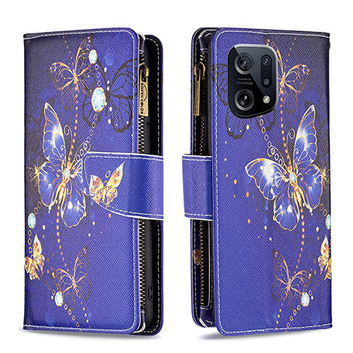 Leather Case Stands Fashionable Pattern Flip Cover Holder B04F for Oppo Find X5 5G Navy Blue